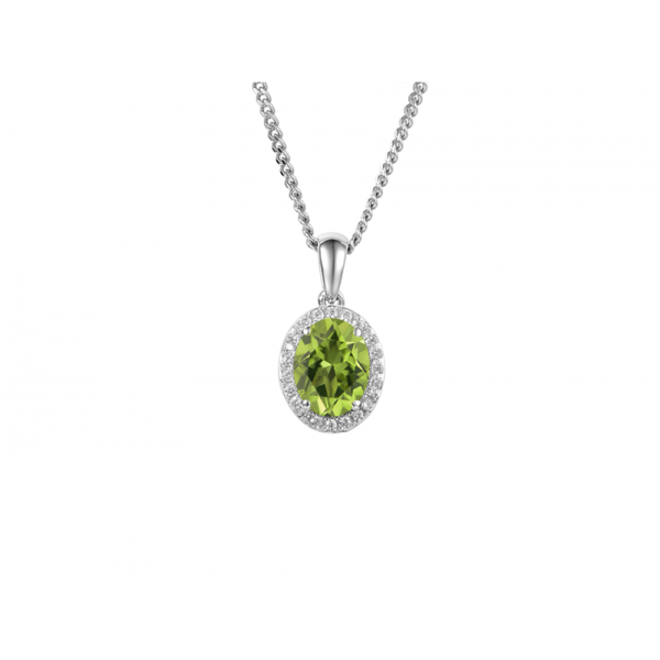 PERIDOT AND CZ  CLUSTER SILVER NECKLACE