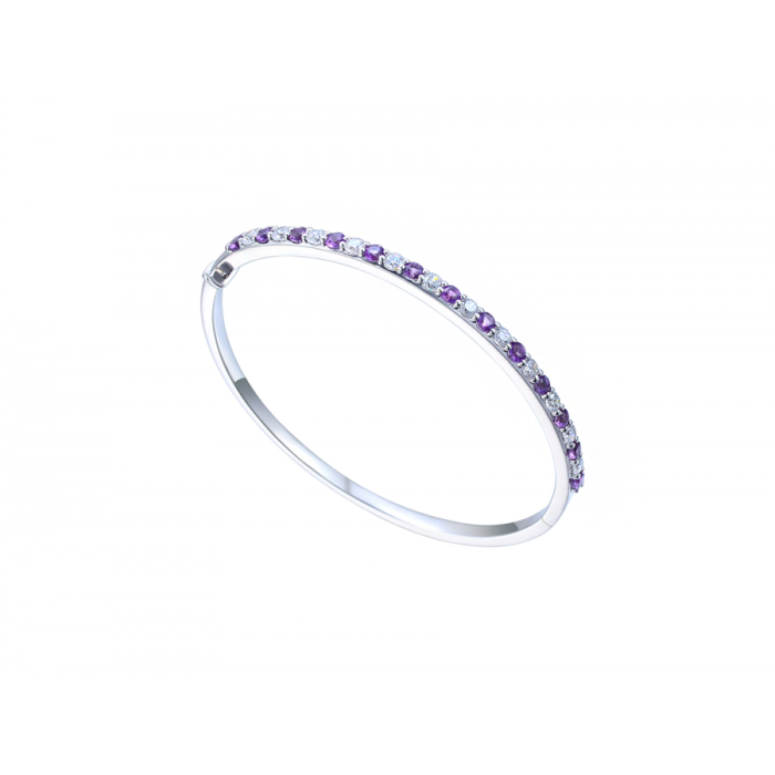 SILVER CLAW SET CZ AND AMETHYST BANGLE