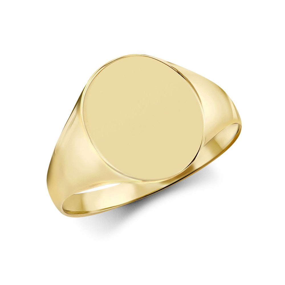 Solid 9ct yellow gold oval signet ring, hand-finished and polished – Fogal & Barnes Fine Jewellers of Harrogate.