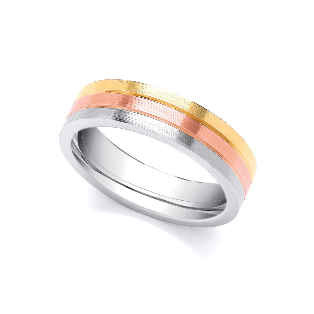9ct yellow, white and rose gold 5mm or 6mm fancy wedding ring hand-made by Fogal & Barnes Harrogate