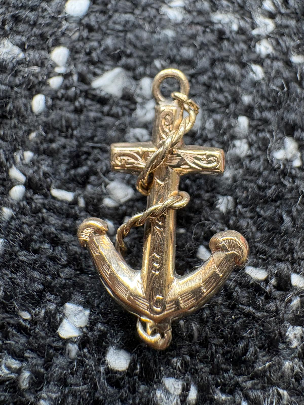 vintage anchor pin, anchor and cross brooch, nautical vintage jewellery, pre-loved sentimental pin, vintage novelty pin UK Jewellers