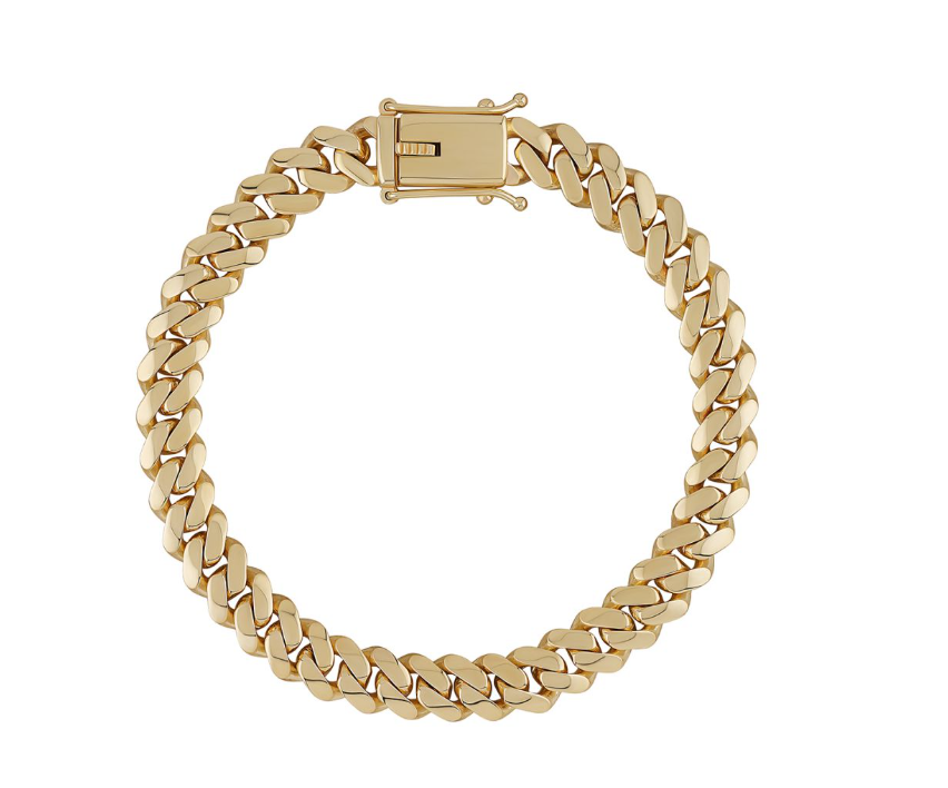 9ct yellow gold 7mm Cuban link bracelet with box clasp, 8.5-inch Harrogate Jewellers