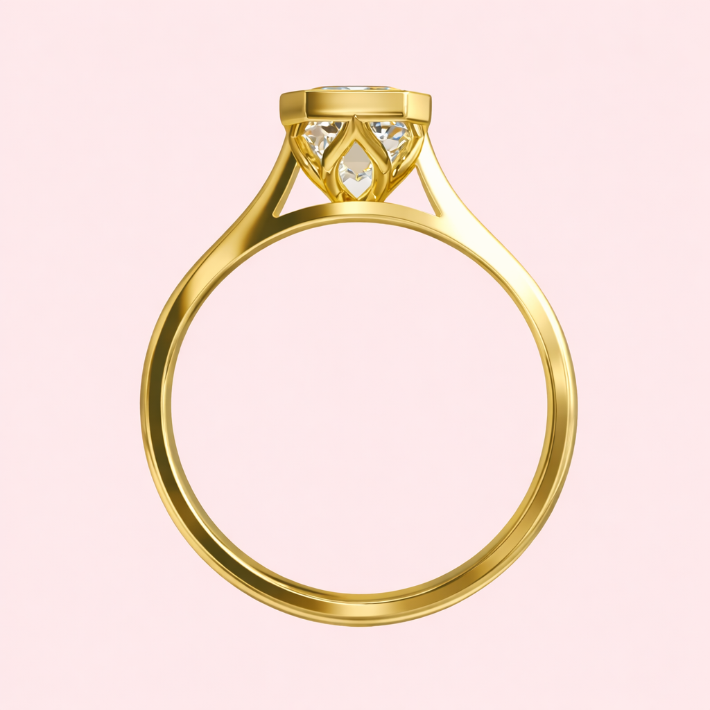 Emerald cut 2.50ct lab grown diamond bezel engagement ring Margot in yellow gold Harrogate jewellers