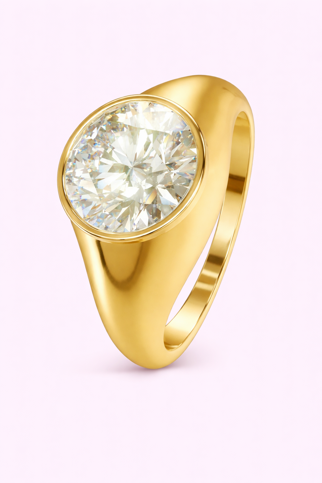 2ct round lab grown diamond bezel ring in yellow gold Veronica design