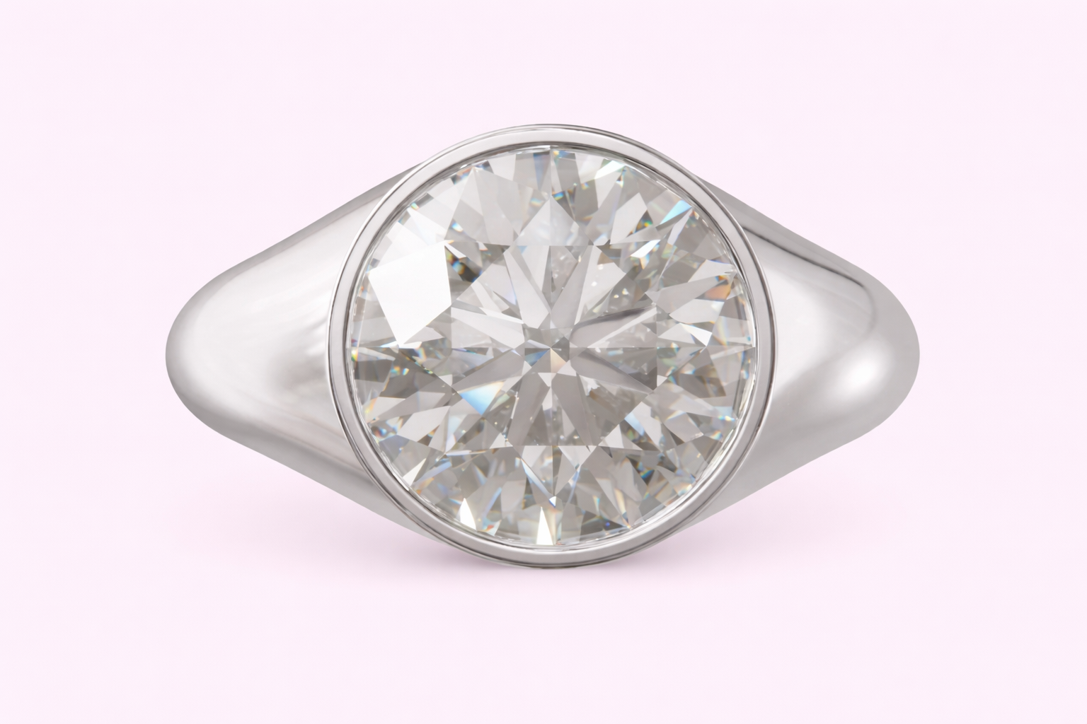 close up of 2ct round brilliant lab diamond ring wide polished band