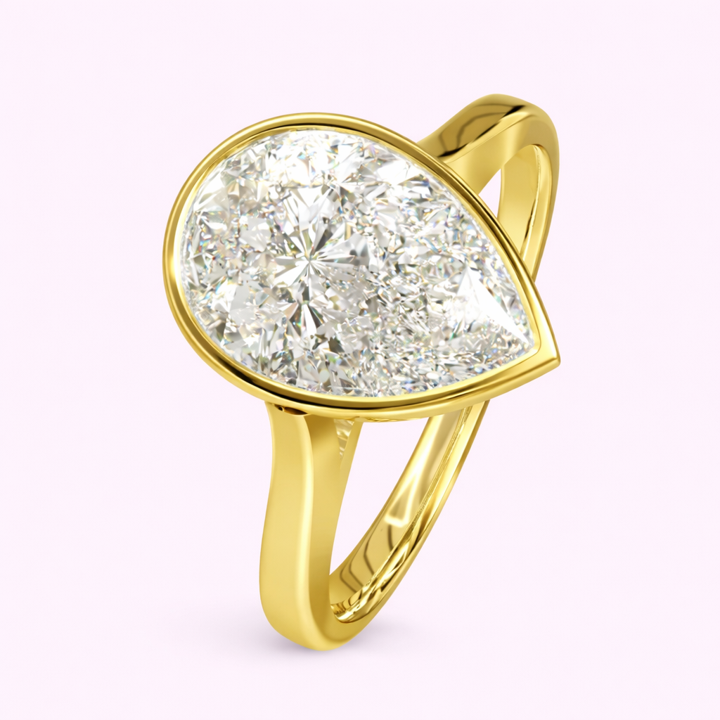 Pear cut lab-grown diamond ring 2.50ct rubover setting in white gold bespoke engagement ring UK