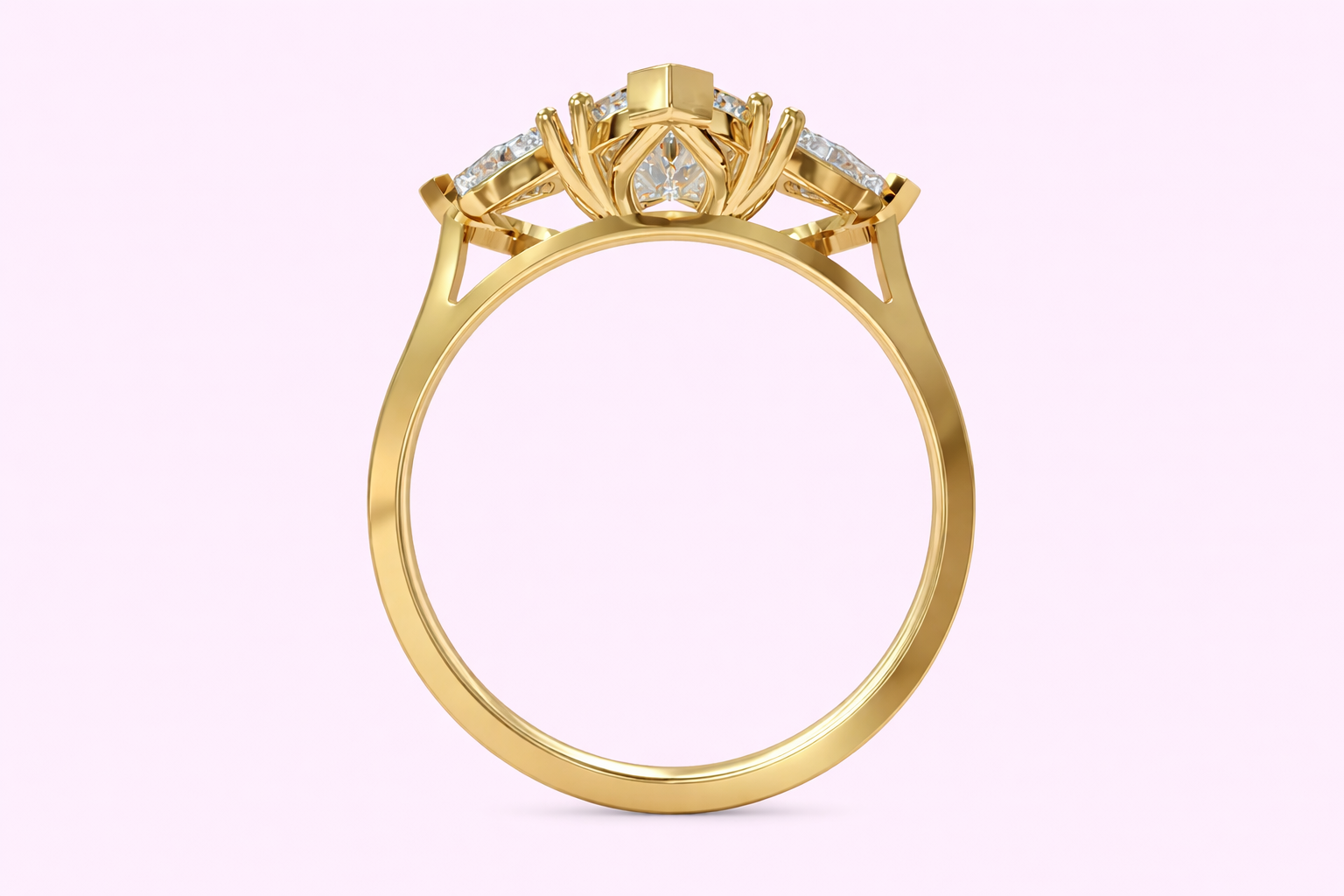 marquise cut lab grown diamond ring with trillion diamonds claw setting