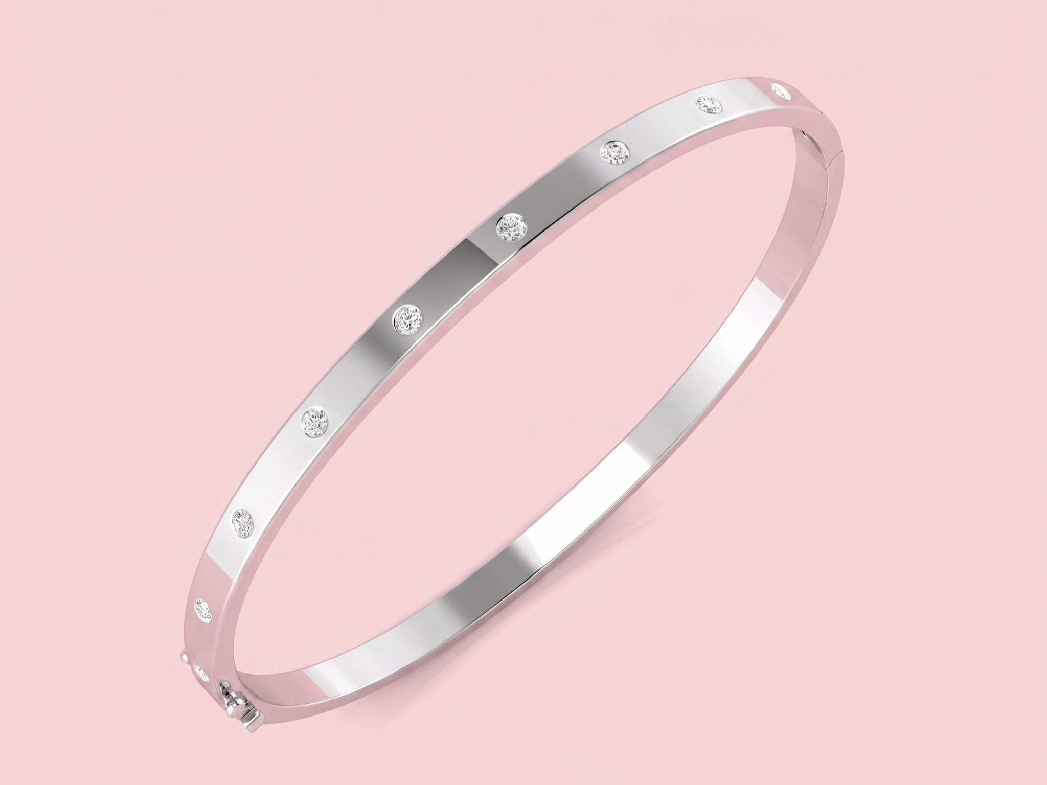 Lab grown diamond studded bangle featuring 10 round brilliant CVD diamonds totalling 0.51ct F/VS flush-set in gold