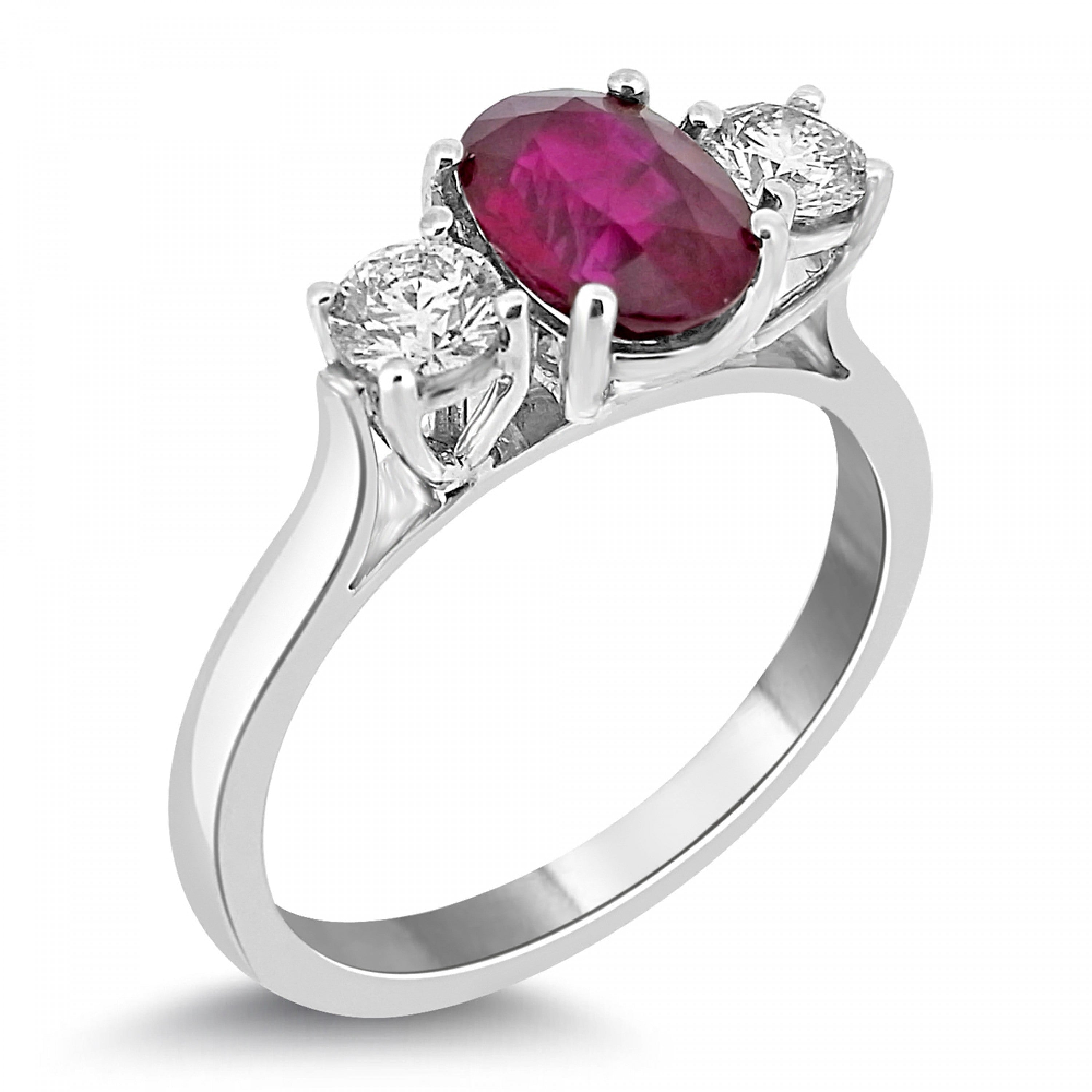 OVAL RUBY AND DIAMOND TRILOGY ENGAGEMENT RING
