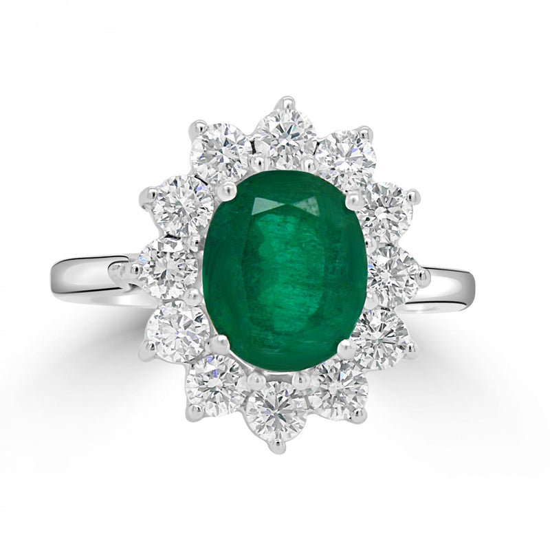 OVAL CUT EMERALD CLUSTER ENGAGEMENT RING