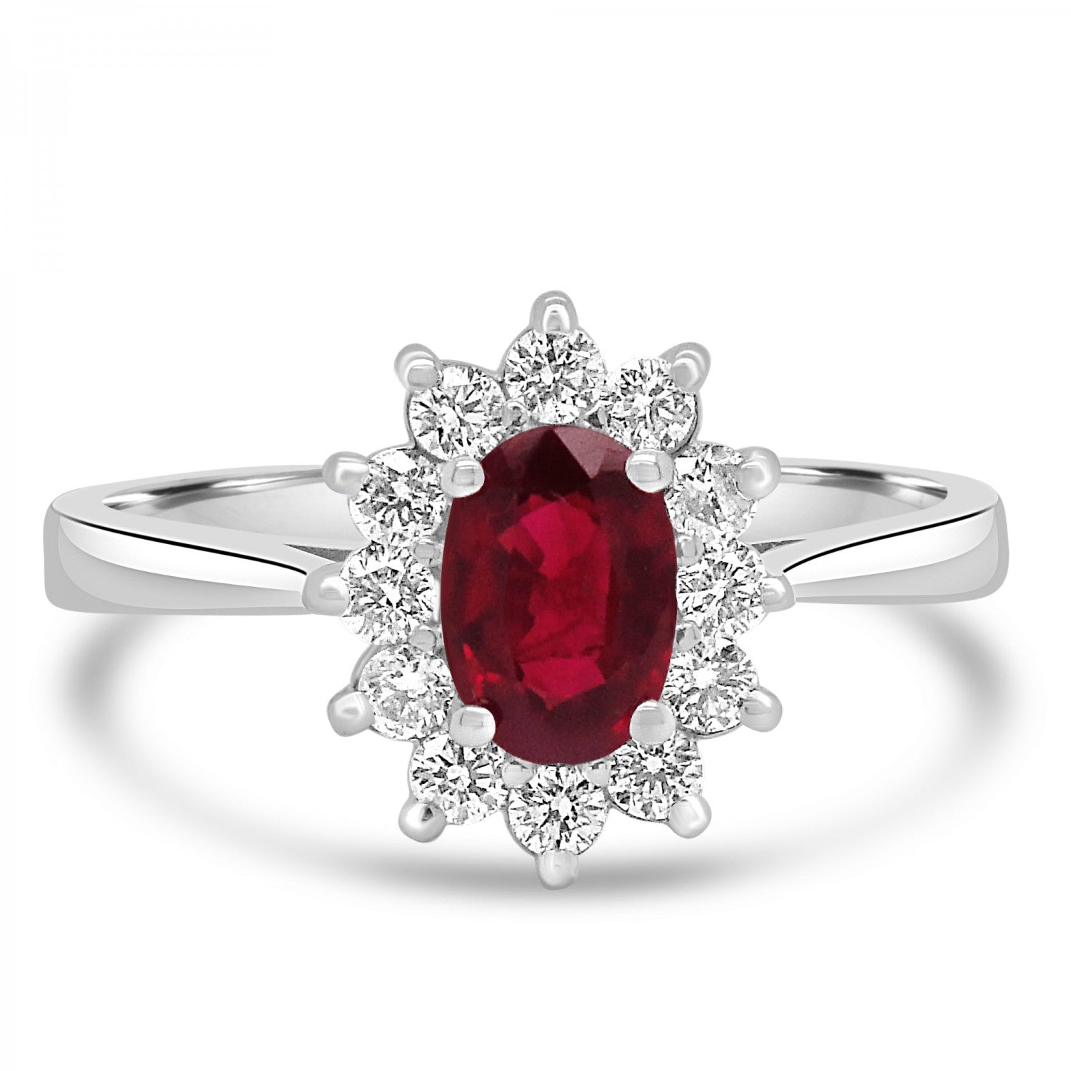 OVAL RUBY AND DIAMOND  CLUSTER  ENGAGEMENT RING