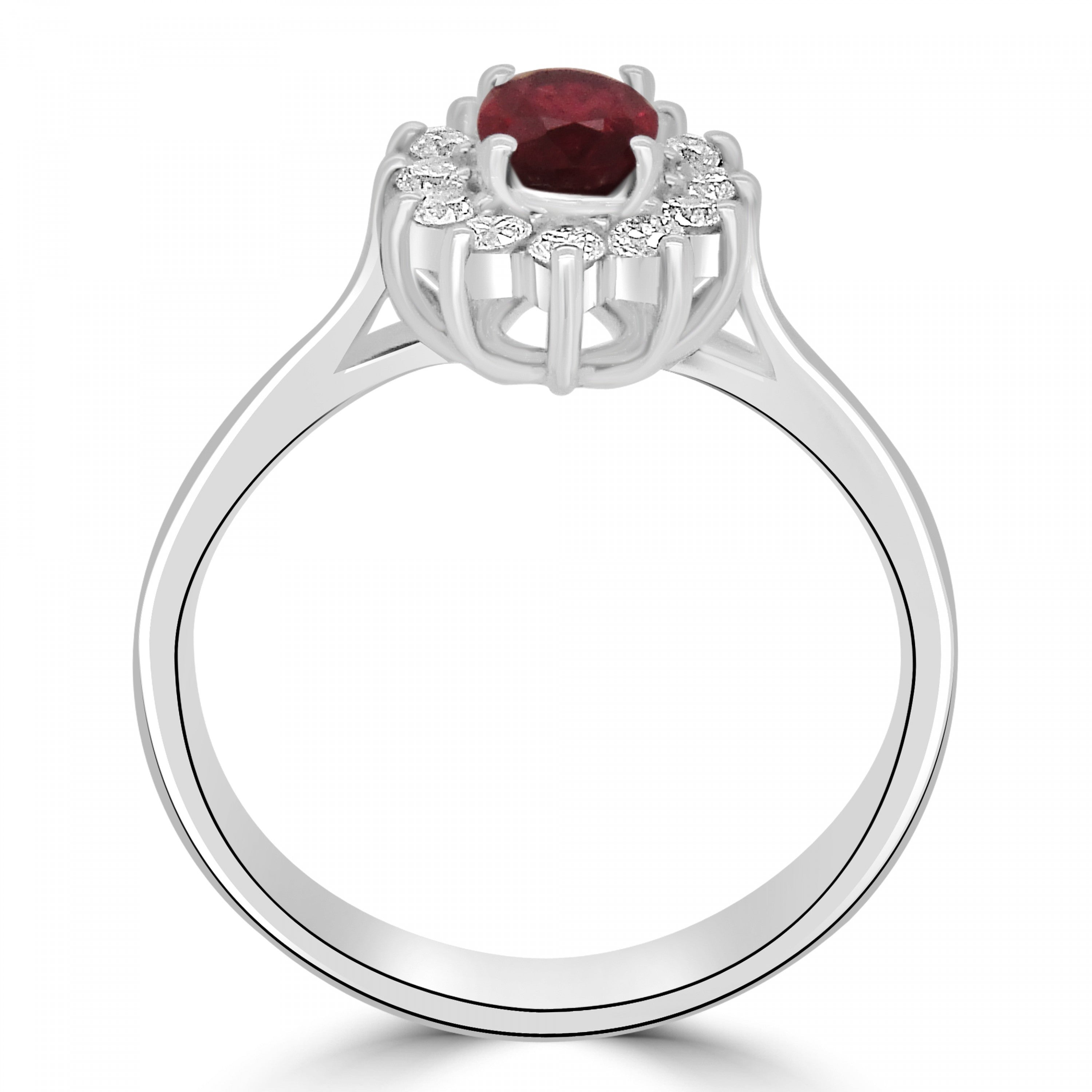 OVAL RUBY AND DIAMOND  CLUSTER  ENGAGEMENT RING