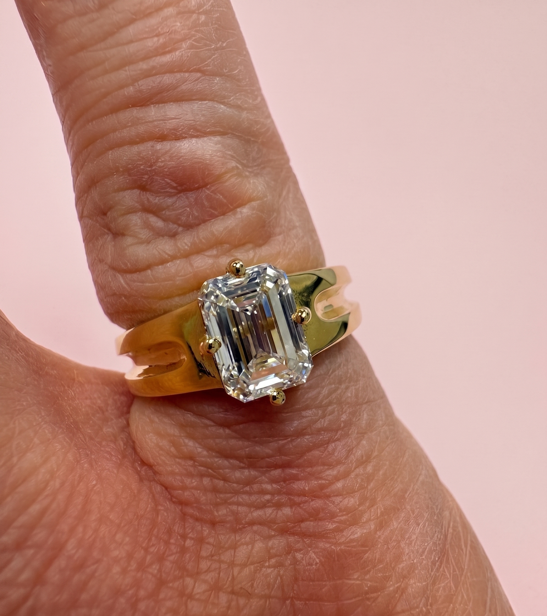 emerald cut engagement ring, emerald cut diamond solitaire, statement engagement ring, split shoulder engagement ring, lab grown diamond engagement ring UK, large emerald cut diamond ring, bespoke engagement ring Harrogate, platinum emerald cut ring, 18ct gold emerald cut ring, certified lab grown diamond, 2ct diamond ring, custom engagement ring Yorkshire, sculptural engagement ring, lab grown diamond ring near me, DVS emerald cut diamond