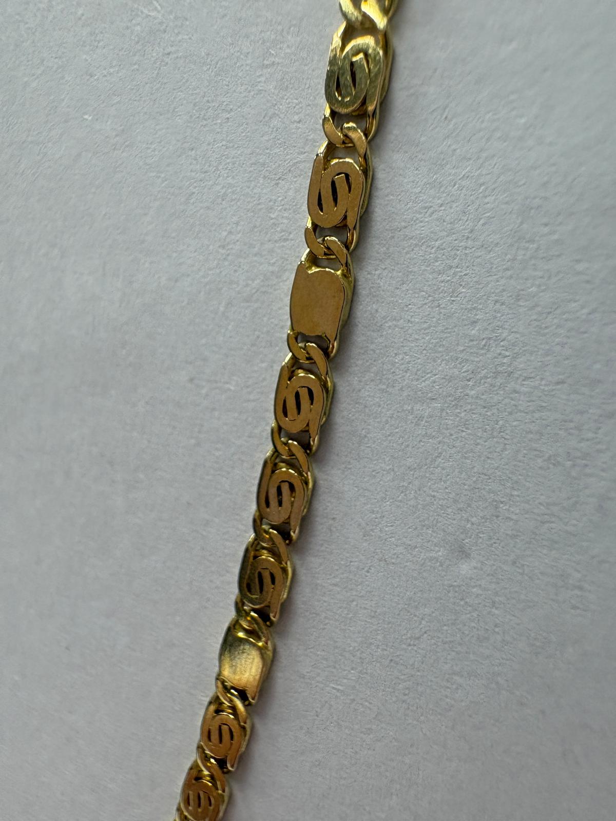 14ct gold chain necklace, vintage fancy link chain, gold flat chain necklace, pre-loved 14k gold chain UK, 585 gold necklace, second hand gold chain Harrogate, 17 inch gold chain, scrolled link gold chain