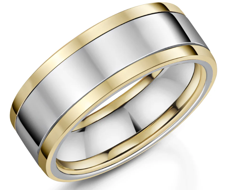 Natural Zirconium Flat court Two tone Mens wedidng Ring 