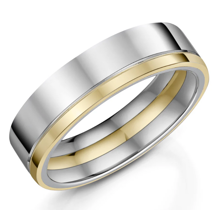 Men’s Natural Zirconium Wedding Band | Offset Yellow gold Wedding Ring