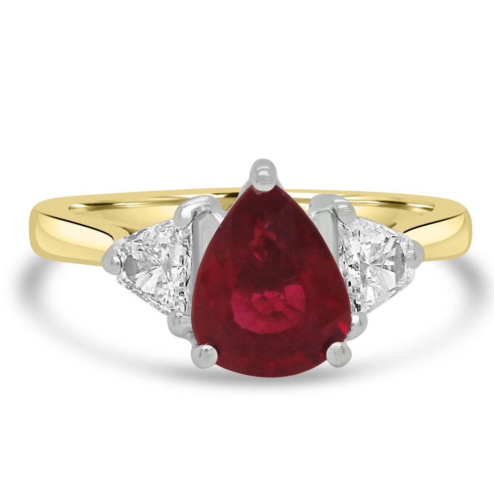 1.60CT PEAR CUT RUBY AND DIAMOND THREE STONE ENGAGEMENT RING- HARROGATE