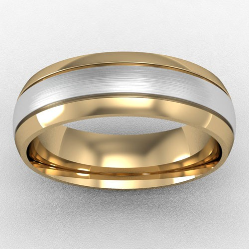 6MM TWO TONE FLAT COURT WHITE GOLD INSERT WEDDING RING