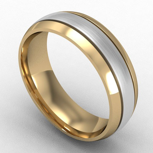 6MM TWO TONE FLAT COURT WHITE GOLD INSERT WEDDING RING