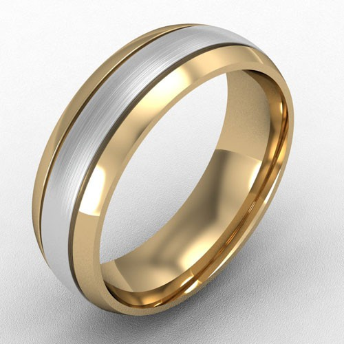 6MM TWO TONE FLAT COURT WHITE GOLD INSERT WEDDING RING