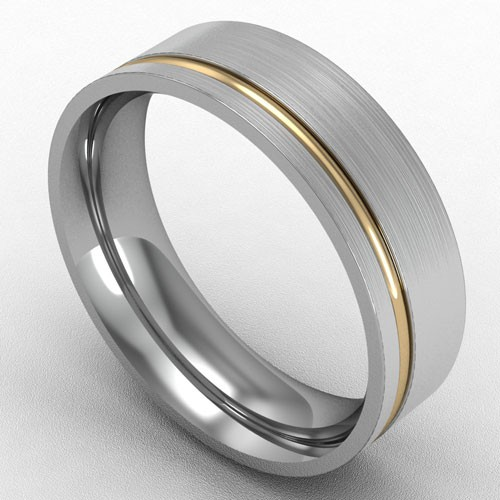 6MM TWO TONE YELLOW GOLD INSERT WEDDING RING