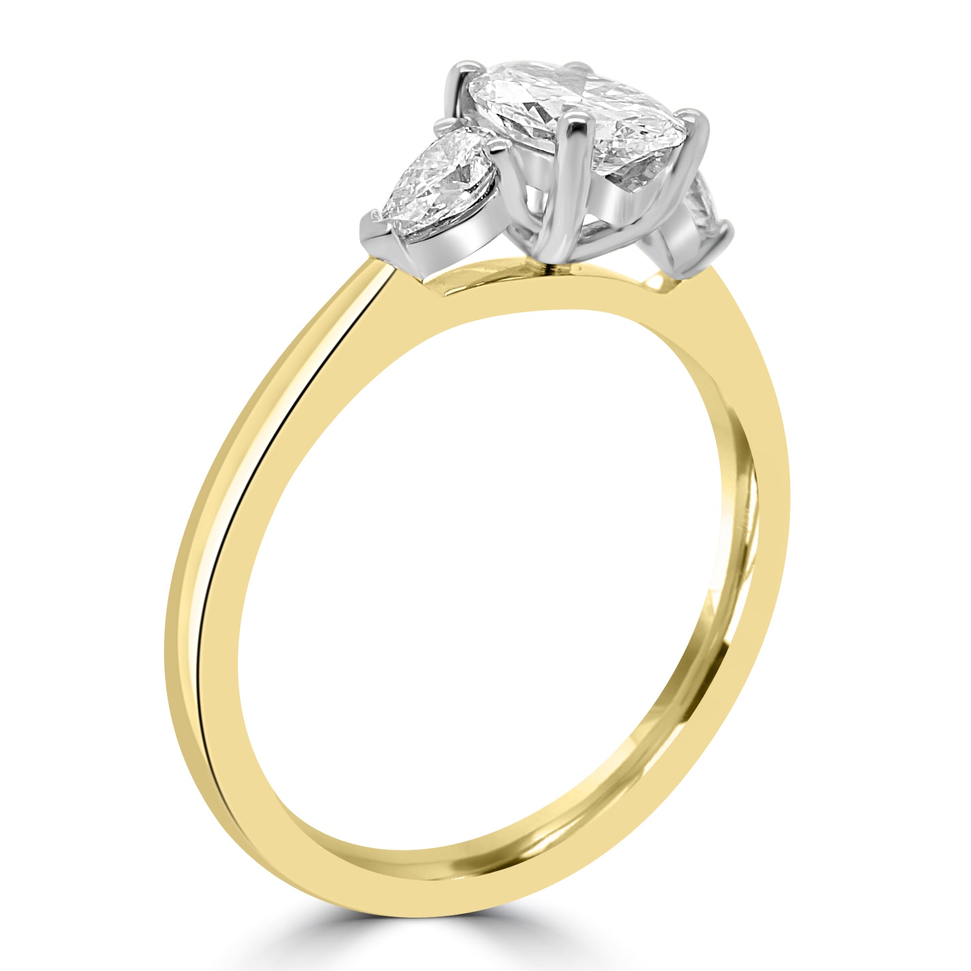 OVAL AND PEAR  DIAMOND TRILOGY YELLOW GOLD ENGAGEMENT RING