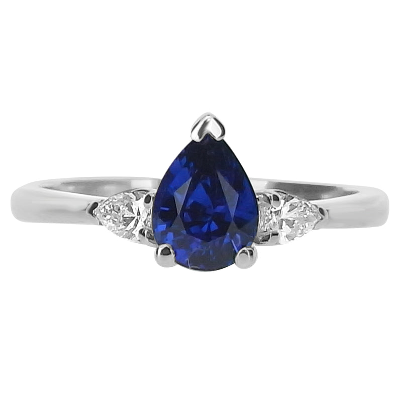 PEAR CUT SAPPHIRE AND DIAMOND TRILOGY ENGAGEMENT RING