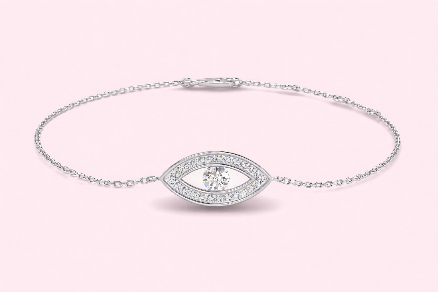 Lab-grown diamond evil eye bracelet in yellow and white gold, bespoke fine jewellery by Fogal and Barnes Harrogate UK