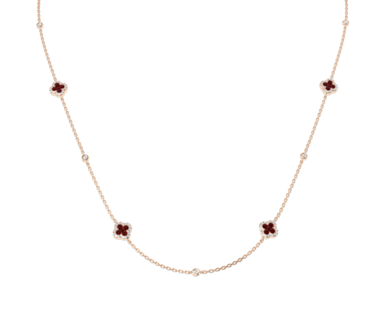 RUBY CLOVER AND DIAMOND GOLD NECKLACE