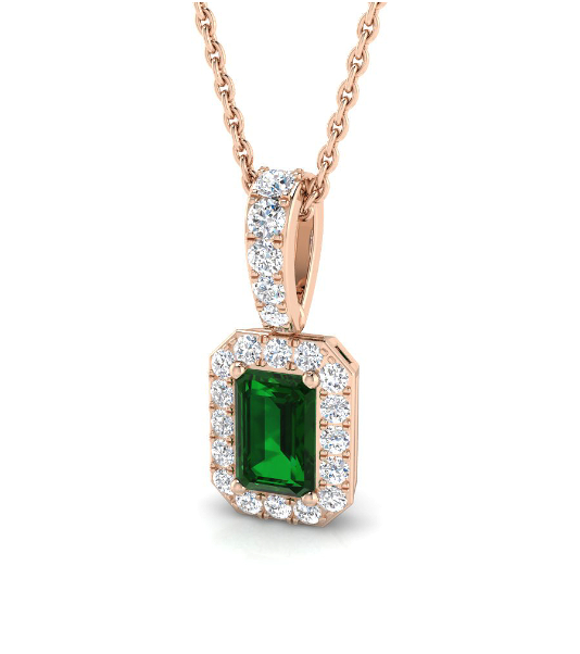 EMERALD AND DIAMOND GOLD PENDANT NECKLACE