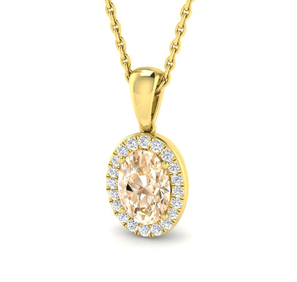 OVAL MORGANITE DIAMOND HALO PENDANT NECKLACE