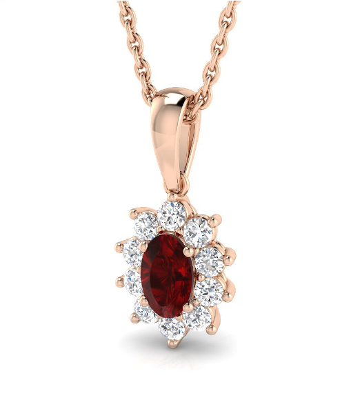 OVAL RUBY CLUSTER PENDANT NECKLACE