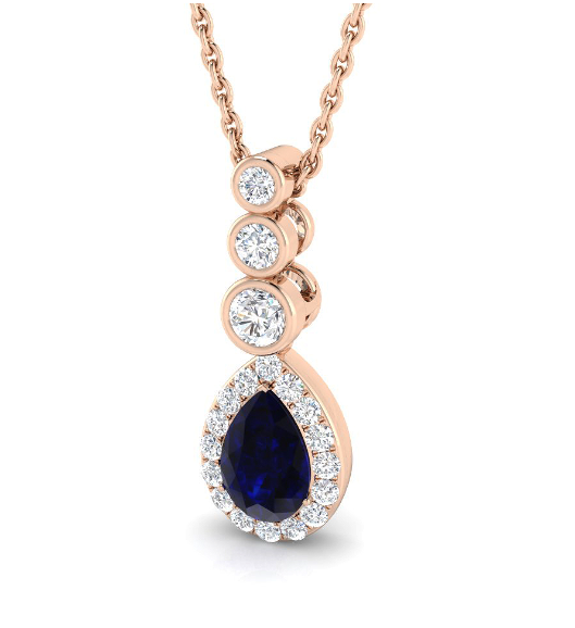 PEAR SAPPHIRE AND DIAMOND GOLD PENDANT NECKLACE