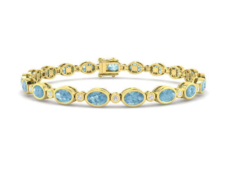 AQUMARINE AND DIAMOND GOLD TENNIS BRACELET