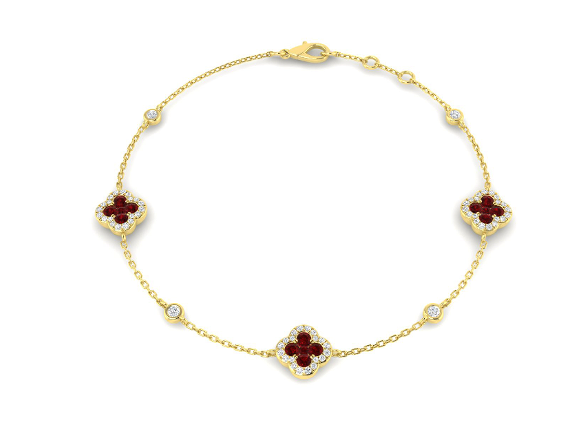 PLATINUM RUBY AND DIAMOND CLOVER  BRACELET