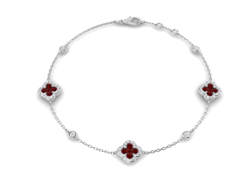 PLATINUM RUBY AND DIAMOND CLOVER  BRACELET