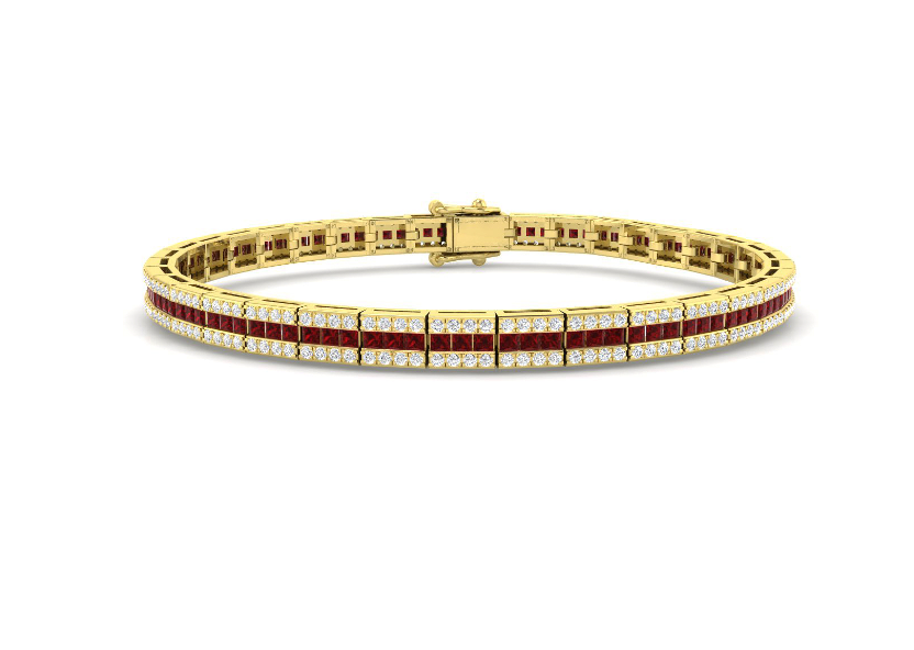 GOLD MULTI ROW RUBY AND DIAMOND BRACELET