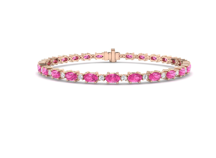 PINK SAPPHIRE AND DIAMOND GOLD TENNIS BRACELET