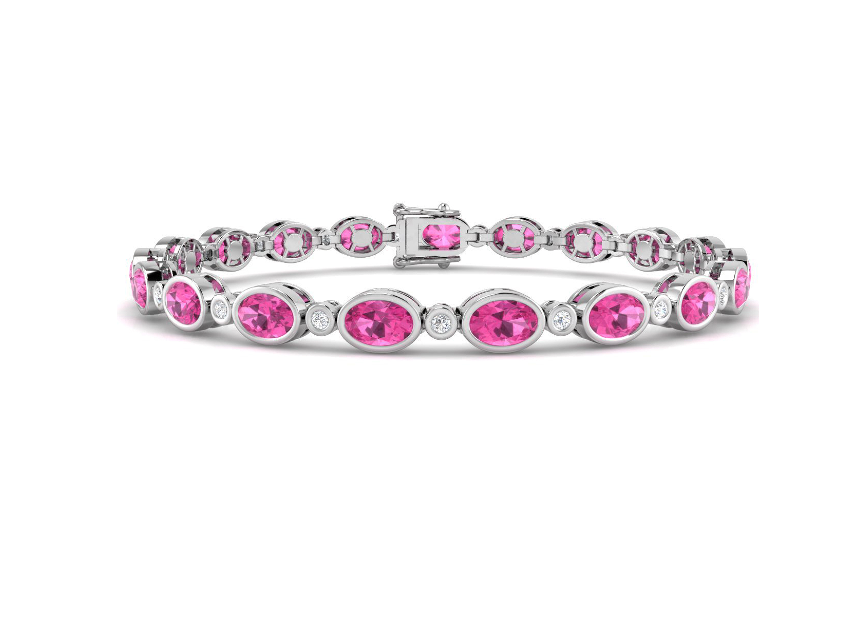 PINK SAPPHIRE AND DIAMOND  WHITE GOLD TENNIS BRACELET