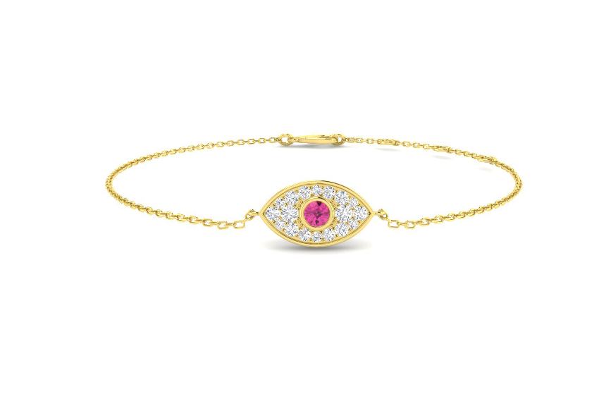 PINK SAPPHIRE AND DIAMOND EVIL EYE GOLD BRACELET