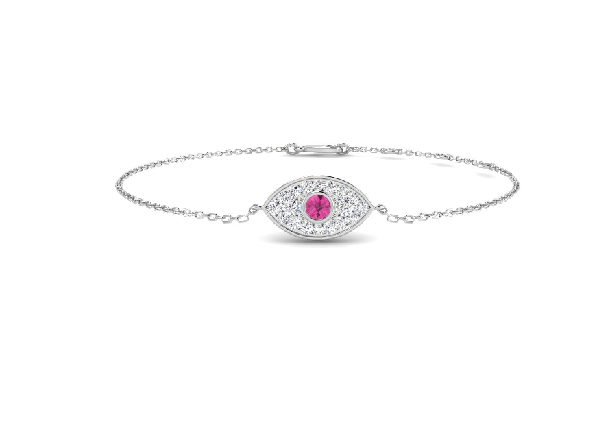 PINK SAPPHIRE AND DIAMOND EVIL EYE GOLD BRACELET