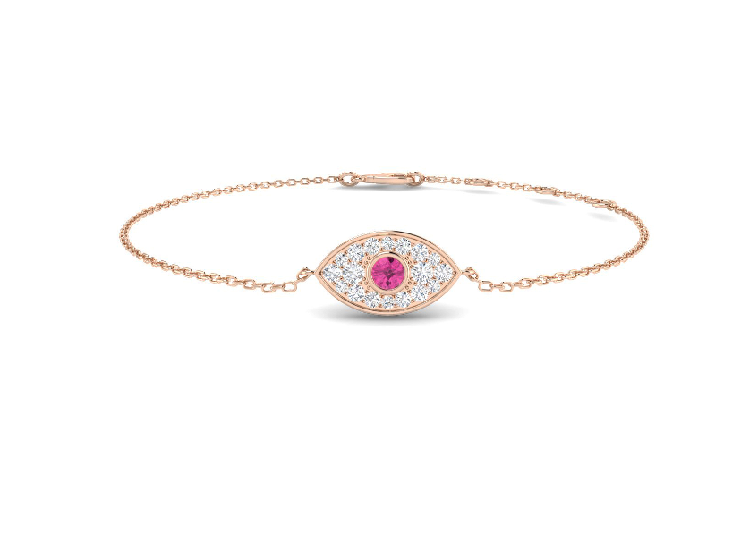 PINK SAPPHIRE AND DIAMOND EVIL EYE GOLD BRACELET