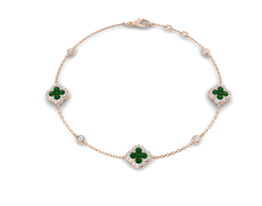 EMERALD AND DIAMOND CLOVER DESIGN BRACELET