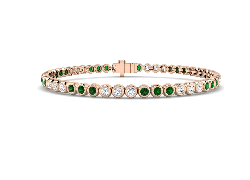 ELEGANT GOLD EMERALD AND DIAMOND TENNIS BRACELET