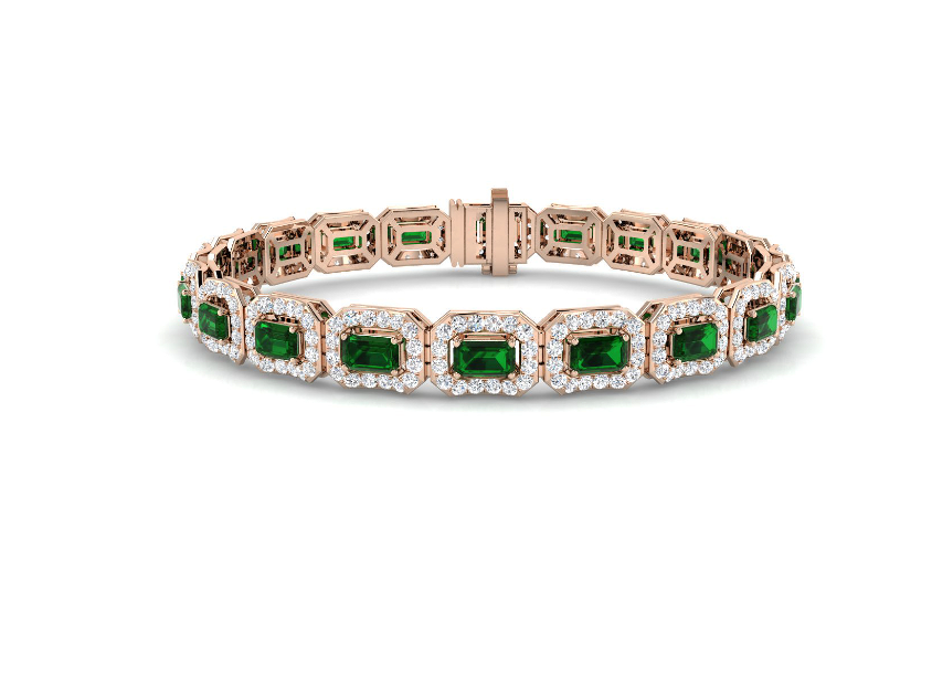 EMERALD AND DIAMOND HALO TENNIS BRACELET