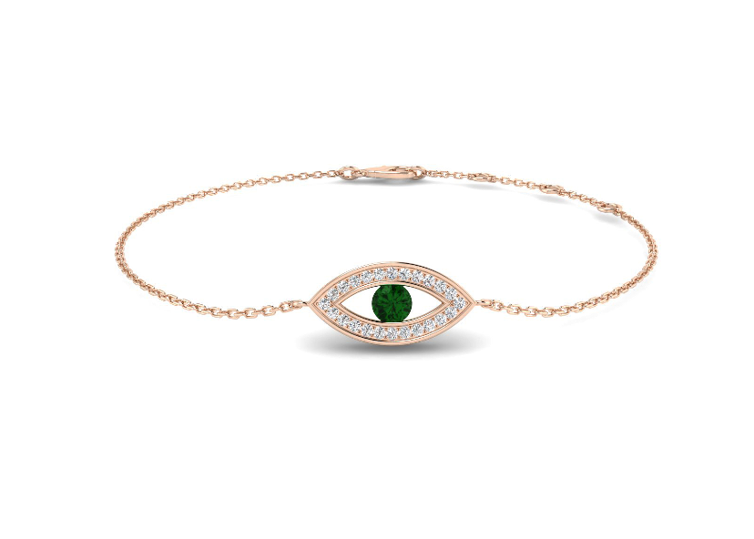 DELICATE EMERALD AND DIAMOND EVIL EYE BRACELET