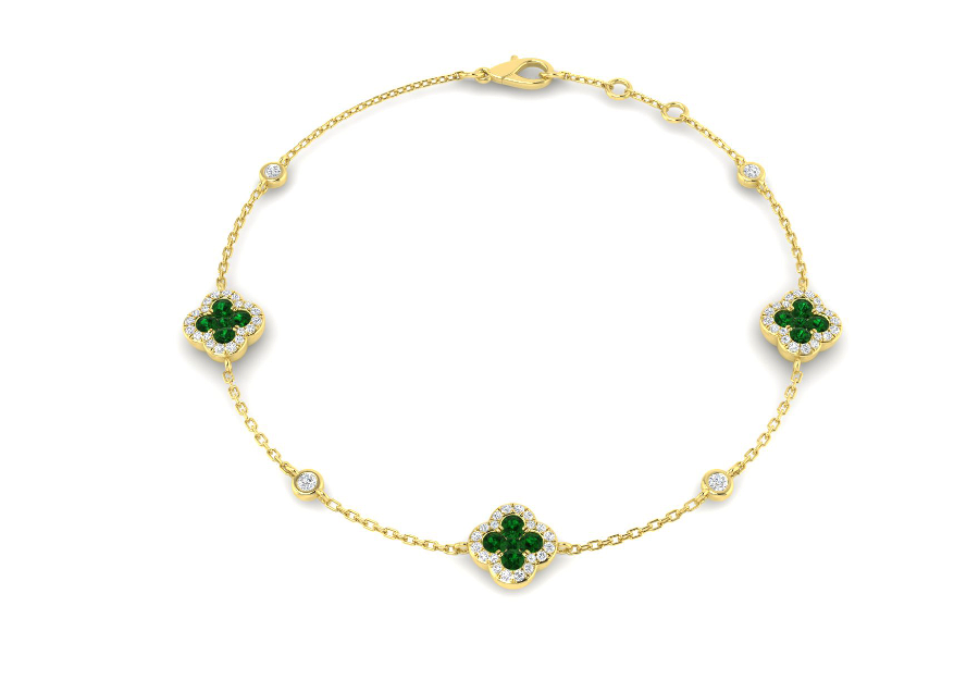 WHITE GOLD EMERALD AND DIAMOND CLOVER DESIGN BRACELET