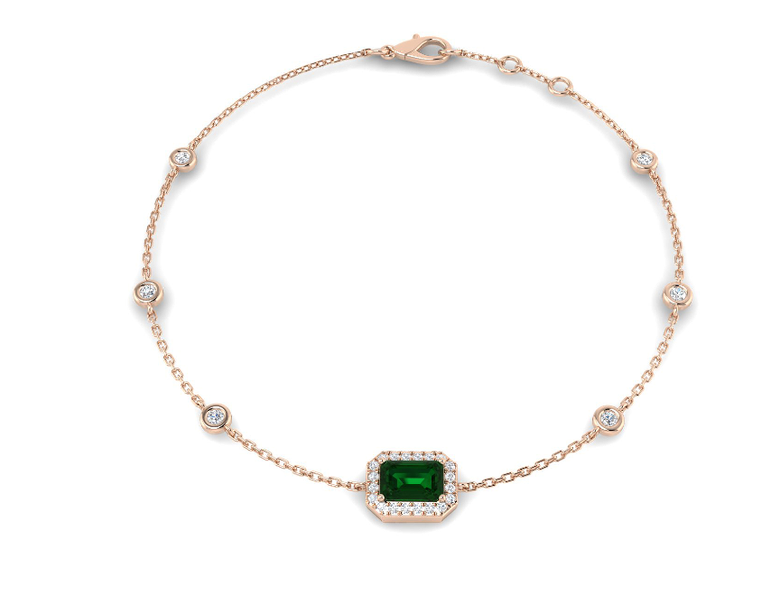 YELLOW GOLD EMERALD AND DIAMOND HALO BRACELET