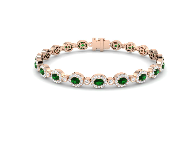 EMERALD AND DIAMOND HALO GOLD BRACELET