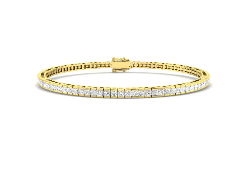 GOLD PRINCESS CUT DIAMOND TENNIS BRACELET